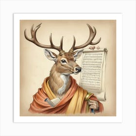 Deer With A Scroll Art Print