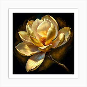 Golden Magnolia Flower On A Black Background Art Print