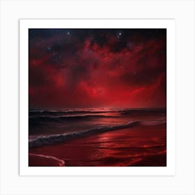 Red Sky Over The Ocean Art Print