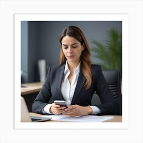 Femme D Affaires Hispanique V Tue D Une Tenue De Bureau Joyeuse Et Joyeuse En Utilisant Un Smartphone Et En Travaillant Jeune Femme D Affaires Utilisant Des Applications Sur Des T L Phones Portables 3 Art Print