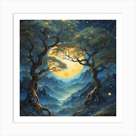 Full Moon Over Trees Art Print