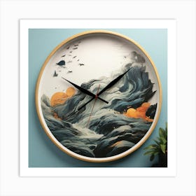 Stormy Sea Wall Clock Art Print