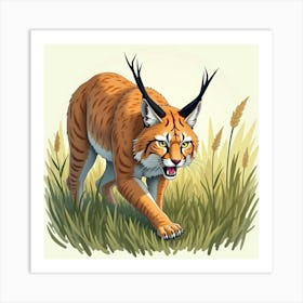 Bobcat Hunting In Tall Grass 1 Art Print