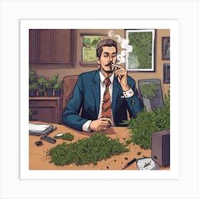 Businessman Smoking Marijuana Art Print
