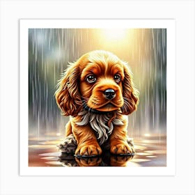 Puppy In The Rain Art Print