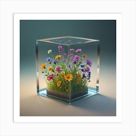 Flowers In A Glass Cube Art Print