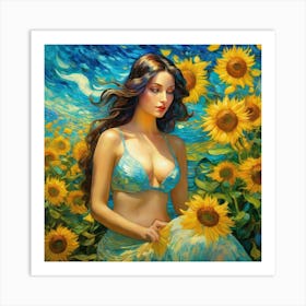 Mermaid In Sunflowers hgd Art Print