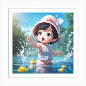 Cute Girl In The Water Art Print