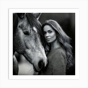 Firefly Timeless Black And White Portrait Of Woman And Stallion 69499 Art Print