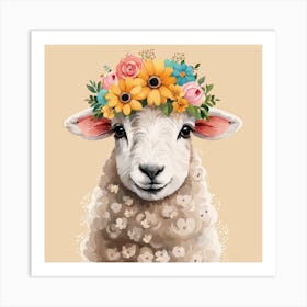 Floral Baby Sheep Nursery Illustration (32) Art Print