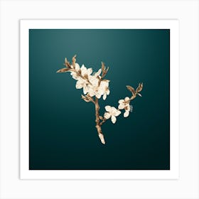 Gold Botanical Almond Tree Flower on Dark Teal n.2548 Art Print
