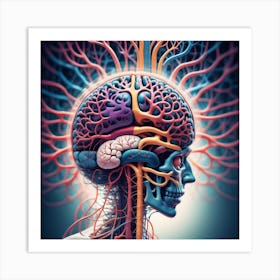 Human Brain With Blood Vessels 16 Art Print