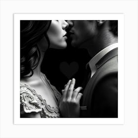 Black And White Couple Kissing 1 Art Print