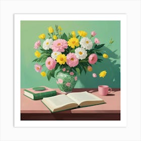 Book And Flowers 2 Art Print