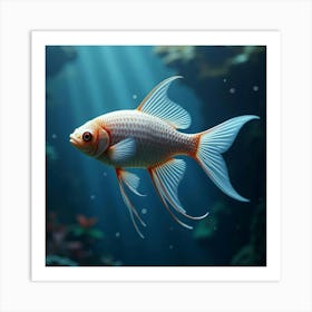 A Futuristic Fish With Sleek, Metallic Fins Swimming Through A Digital Aquarium Art Print