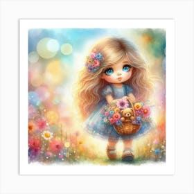 Little Girl With Flowers 2 Art Print