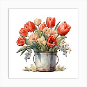 Vivid Tulip Watercolor Art 1 Art Print