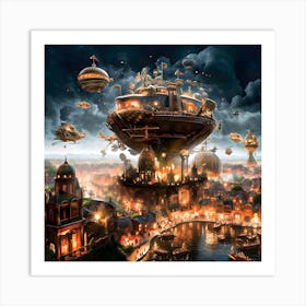 Steampunk City at night. 1 Art Print