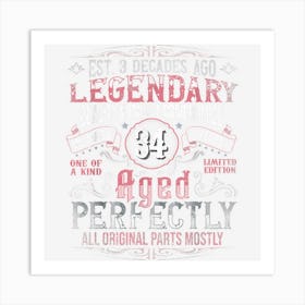 Vintage 34 Years Aged Perfectly Womens 34th Birthday Art Print