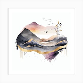 Scotland Landscape Watercolor Abstract Art Print