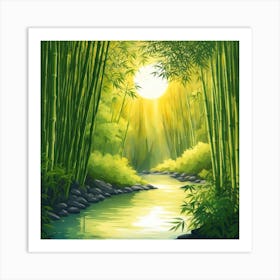 A Stream In A Bamboo Forest At Sun Rise Square Composition 143 Art Print