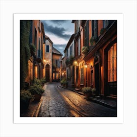 Street In France At Dusk Art Print