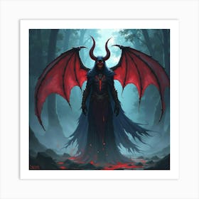 Demon Mage In A Shadowy Watercolor Realm 1 Art Print