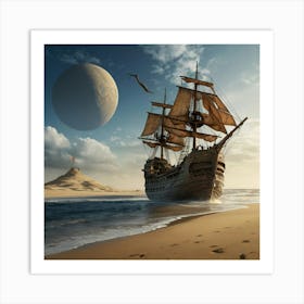 Pirate Ship On The Beach 3 Art Print