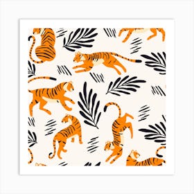 Tiger Pattern With Decoration On White Square Art Print