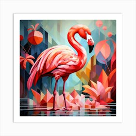 Cubism Art, Flamingo 3 Art Print