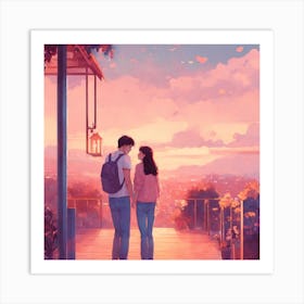 Couple In Love At Sunset Art Print