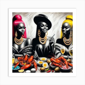 Three Ladies At A Table Art Print