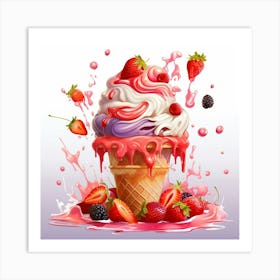 Ice Cream Splash Fruits Art Print