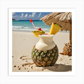 Tropical Pi A Colada Produce An Image Of A Creamy Pi A Colada Served In A Coconut Shell With A Pinea 3774352029 Art Print