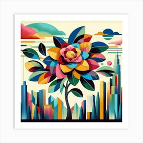 Abstract modernist Camellia tree Art Print