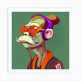 Monkey With Headphones Art Print