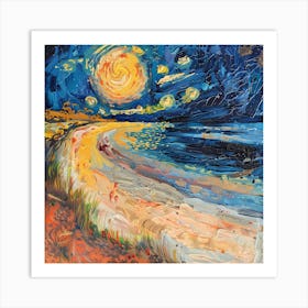 Beach Art Beauty Scenery Nature Starry Night Painting Art Print