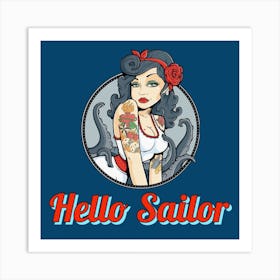 Hello Sailor Pinup Tattoo Art Print