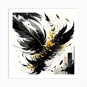 Black And Gold Feathers Art Print