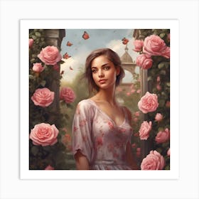 Roses And Butterflies Art Print