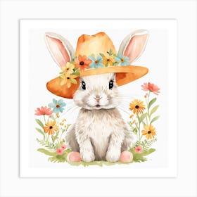 Floral Baby Rabbit Nursery Illustration (7) Art Print