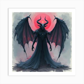 Demon With Dark Aura In A Watercolor Realm, Eerie And Colorful 1 Art Print