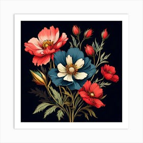 Flowers On A Black Background 5 Art Print