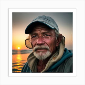 Portrait Of A Fisherman At Sunset Art Print