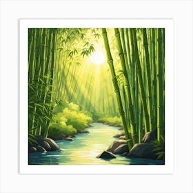 A Stream In A Bamboo Forest At Sun Rise Square Composition 32 Art Print