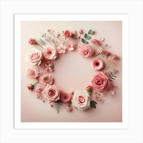 Pink Flowers In A Circle Art Print