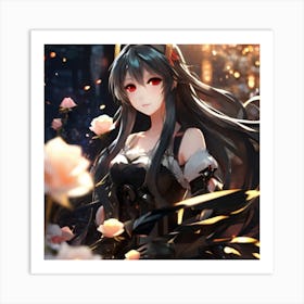 Anime Girl With Roses Art Print