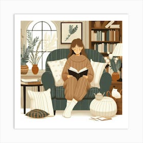 Girl Reading A Book Art Print