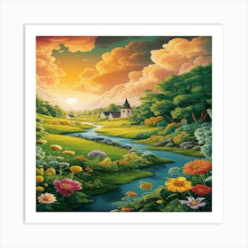 Sunset In The Countryside Art Print