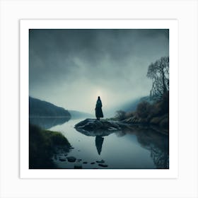 An Irish Dark Lake In The Fog At Night Night D Art Print